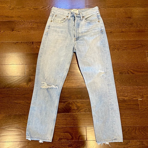 Agolde Denim - AGOLDE Riley High Rise Cropped Straight Fit Jeans - Shatter, Size 26